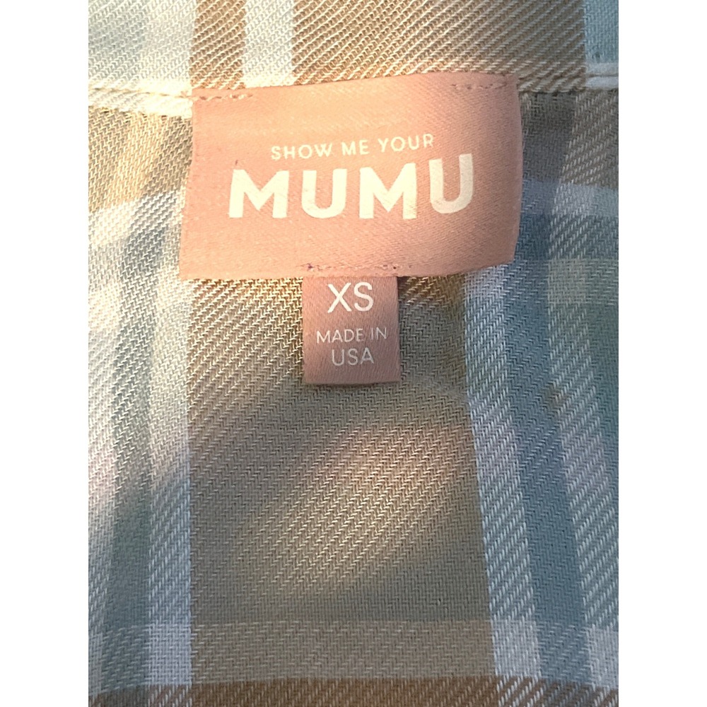 Show Me Your Mumu Womens XS Plaid Maxi Shirt Dress Blue Tan Button Down Duster - Picture 3 of 10